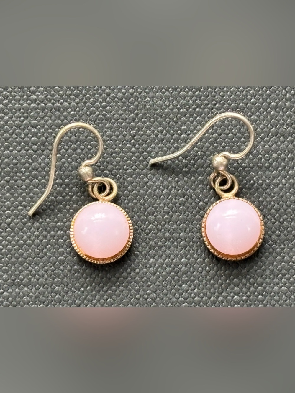 Delicate Pink Cabochon Drop Earrings - Gold Tone